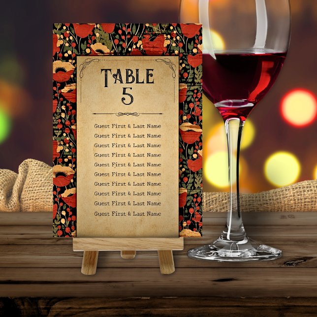 Rustic Red Poppies Wood Wedding seating chart  Table Number (Creator Uploaded)