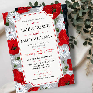 Rustic Red Poppy and Daisy Wildflower Garden Acrylic Invitations