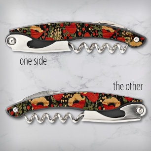 Rustic Red Poppy Wine Lovers Floral Corkscrew