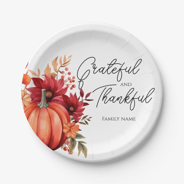 Rustic Red Pumpkin Thanksgiving Paper Plates (Front)