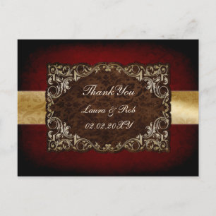 rustic red regal wedding Thank You Postcard