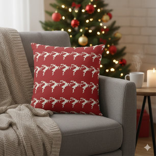 Rustic Red Reindeer Christmas Cushion