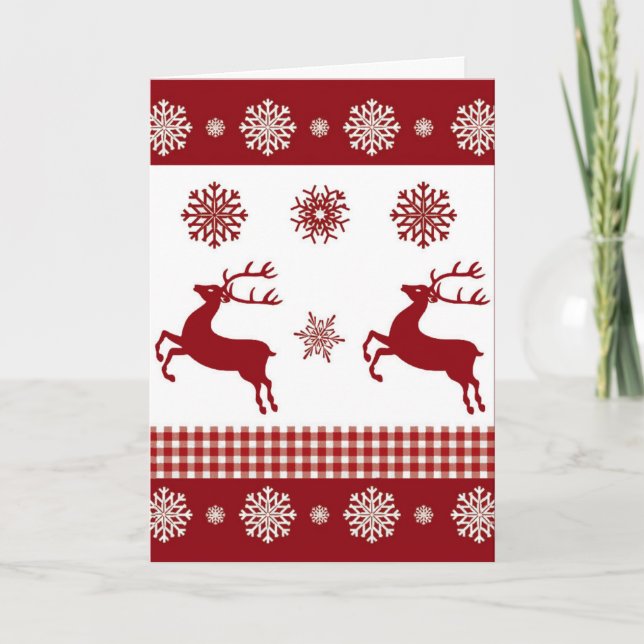 Rustic Red Reindeer Silhouettes Greeting Card (Front)