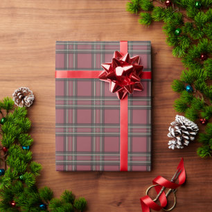 Rustic Red Retro Plaid Christmas Wrapping Paper