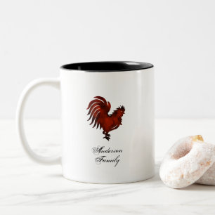 Rustic red rooster family name personalized  Two-Tone coffee mug