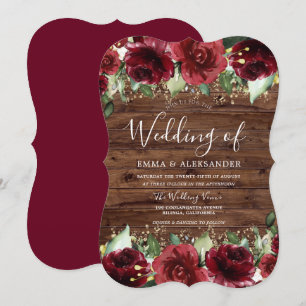 Rustic Red Roses Country Floral Wedding Invitation