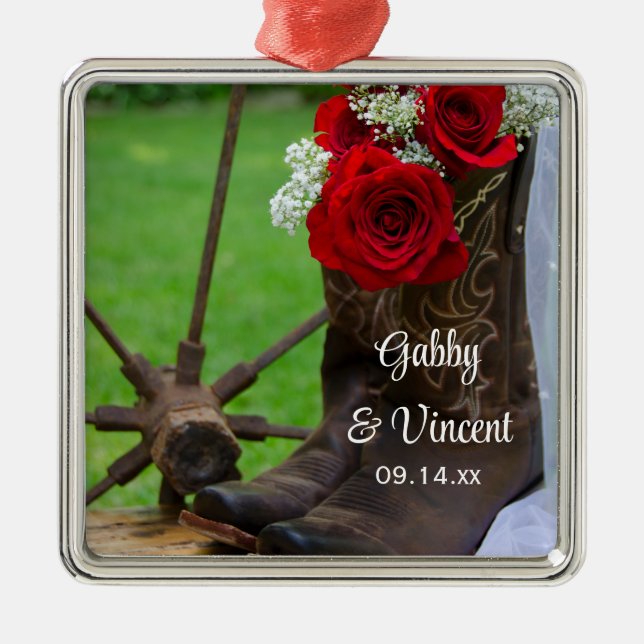 Rustic Red Roses Country Western Wedding Metal Tree Decoration (Front)