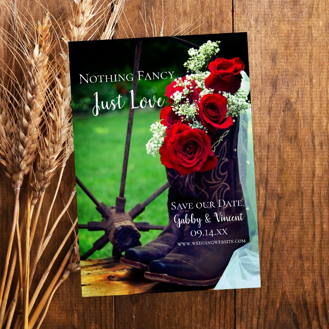 Rustic Red Roses Cowboy Boots Western Wedding Save The Date (Creator Uploaded)
