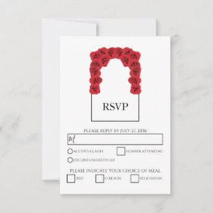 Rustic Red Roses Meal Options Wedding RSVP Cards