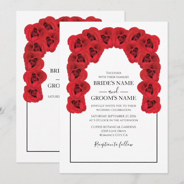 Rustic Red Roses Wedding Invitations (Front/Back)