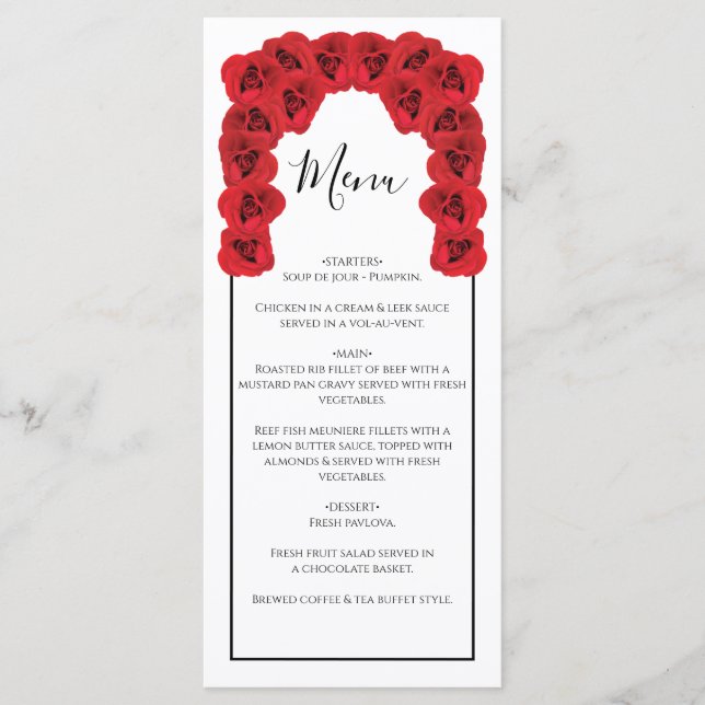 Rustic Red Roses Wedding  Menu (Front)