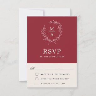 Rustic Red Simple Elegant Monogram RSVP