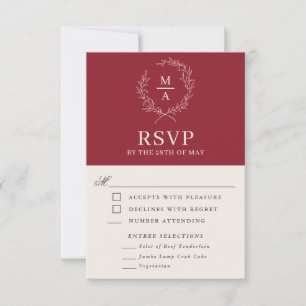 Rustic Red Simple Elegant Monogram RSVP with Meals
