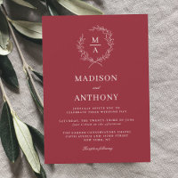 Rustic Red Simple Elegant Monogram Wedding