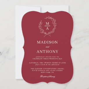 Rustic Red Simple Elegant Monogram Wedding Invitation