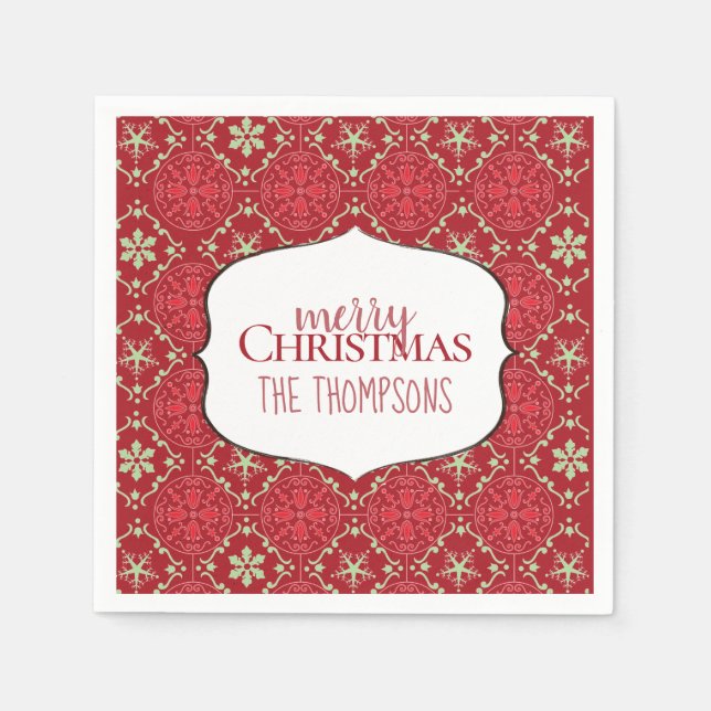 Rustic Red Snowflake Holiday Custom Christmas Napkin (Front)