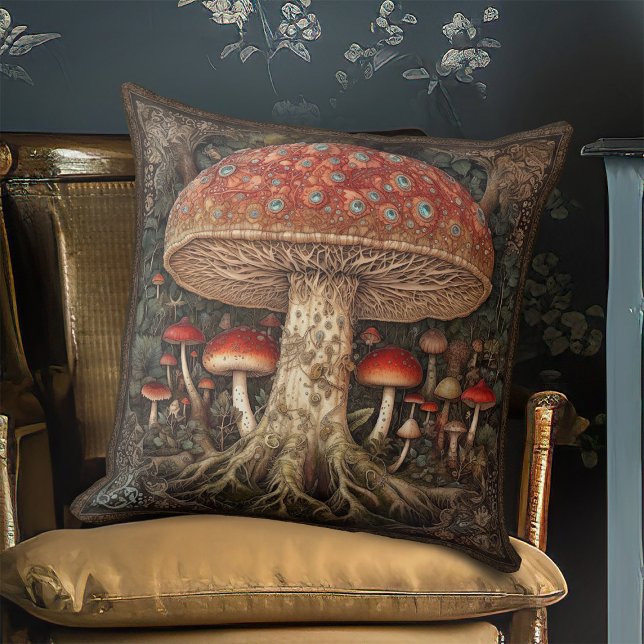 Rustic Red Spotted Mushroom Botanical Festival Cushion (Creator Uploaded)