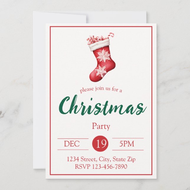 Rustic Red Stocking Holiday Invitation | Farmhouse (Front)