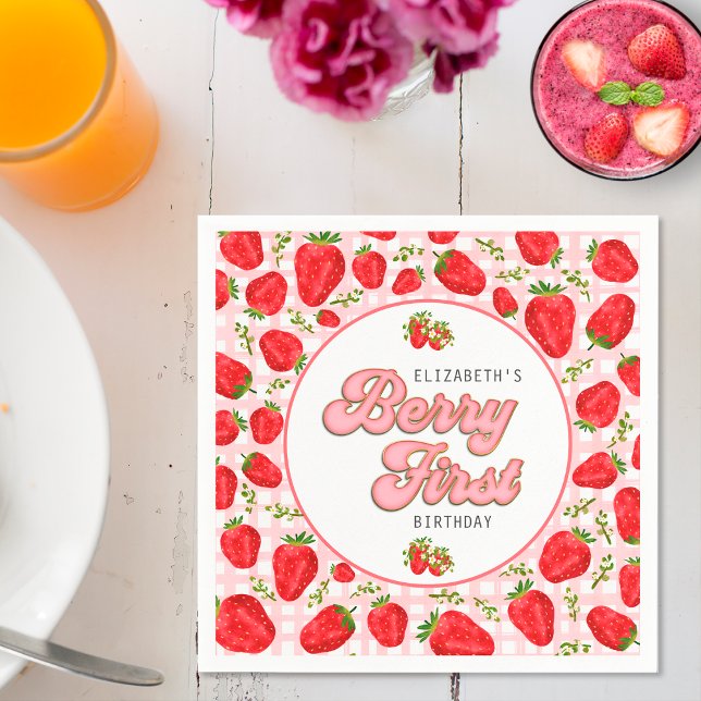 Rustic Red Strawberry Pattern Girl Berry First Napkin (Creator Uploaded)