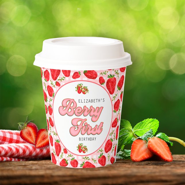 Rustic Red Strawberry Pattern Girl Berry First Paper Cups (Creator Uploaded)