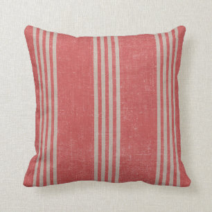 Rustic Red Stripe Ticking Farm House Cushion