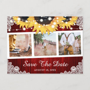 Rustic Red Sunflower Photo Save The Date Announcement Postcard