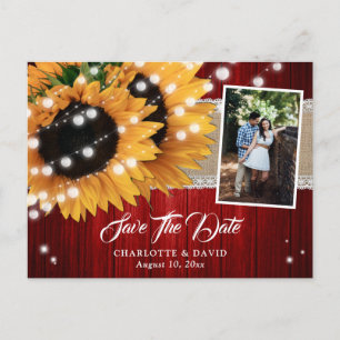 Rustic Red Sunflower Save The Date Photo Postcards