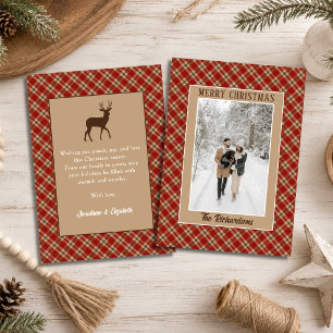 Rustic Red Tartan Plaid Reindeer Photo Christmas Holiday Card
