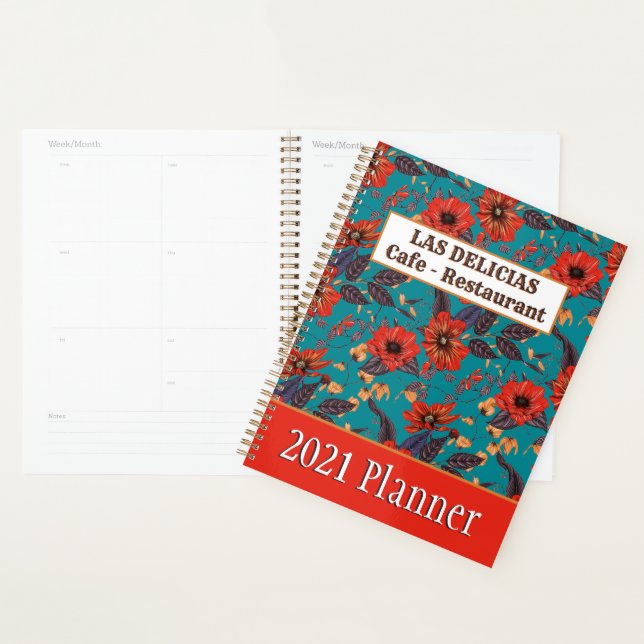 Rustic Red Teal Floral Small Business Reservations Planner (Display)