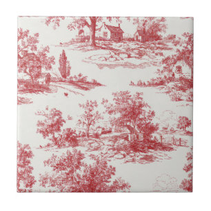 Rustic Red Toile Country Landscape Pattern Ceramic Tile