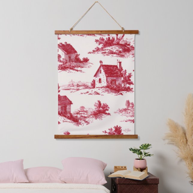 Rustic Red Toile Country Landscape Pattern Hanging Tapestry (Bedroom)