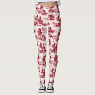 Rustic Red Toile Country Landscape Pattern Leggings