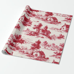 Rustic Red Toile Country Landscape Pattern Wrapping Paper