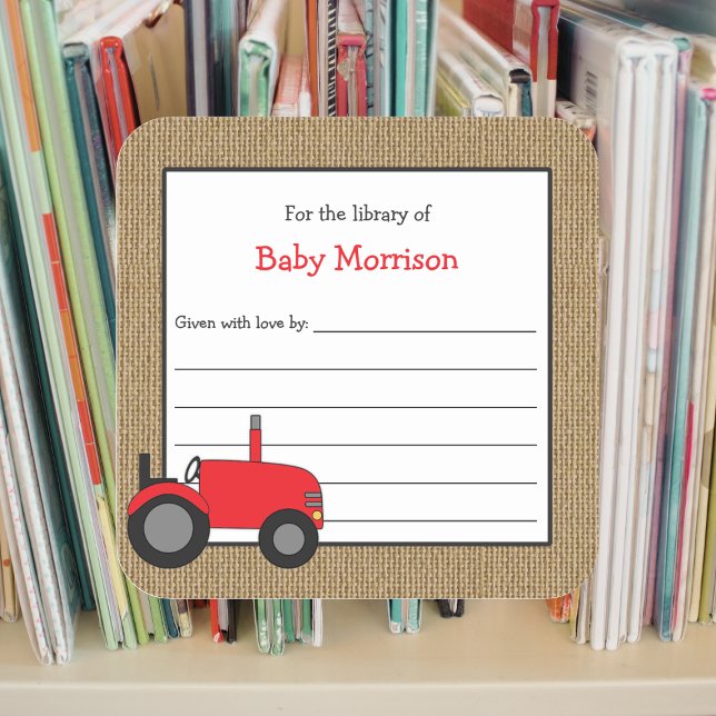 Rustic red tractor bookplate square sticker (Creator Uploaded)