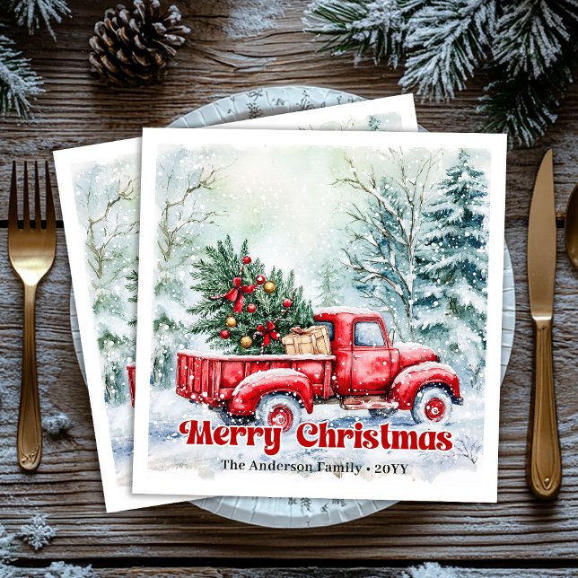 Rustic red truck Christmas scene festive napkins (Rustic red truck Christmas scene festive napkins)