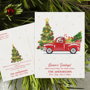 Rustic Red Truck Christmas Tree Season’s Greetings Postcard
