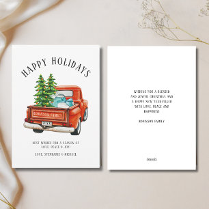 Rustic Red Truck Happy Holidays Christmas Tree Holiday Card