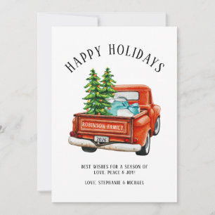Rustic Red Truck Happy Holidays Christmas Tree Holiday Card