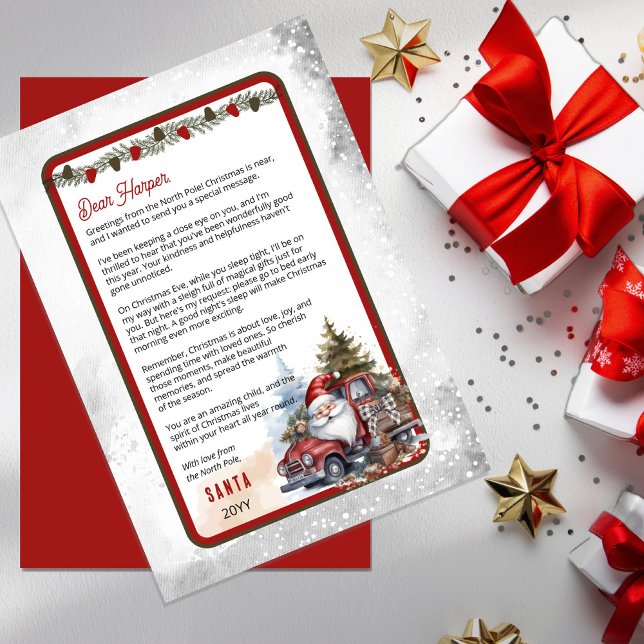 Rustic Red Truck Letter from Santa to Child Invitation (Magical Santa's Letter:  creating joy, enchantment, and cherished memories)