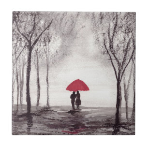 Rustic Red umbrella love couple ceramic tile