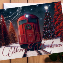 Rustic Red Watercolor Christmas Trolley Photo