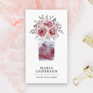 Rustic Red Watercolor Floral Perfume Bottle Business Card