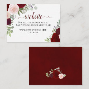 Rustic Red Watercolor Roses Wedding Website Enclosure Card