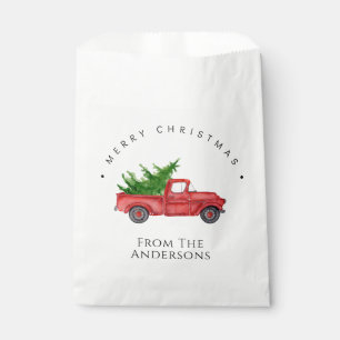 Rustic Red Watercolor Truck With Christmas Tree Favour Bag