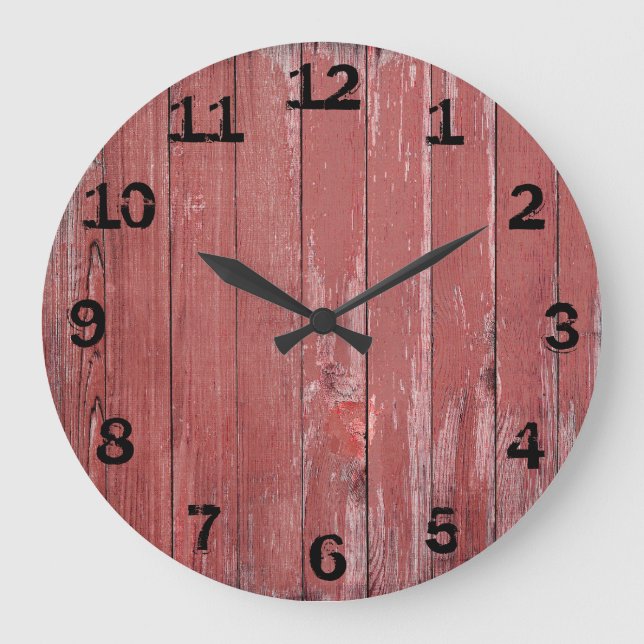 Rustic Red Weathered Barn Board Large Clock (Front)