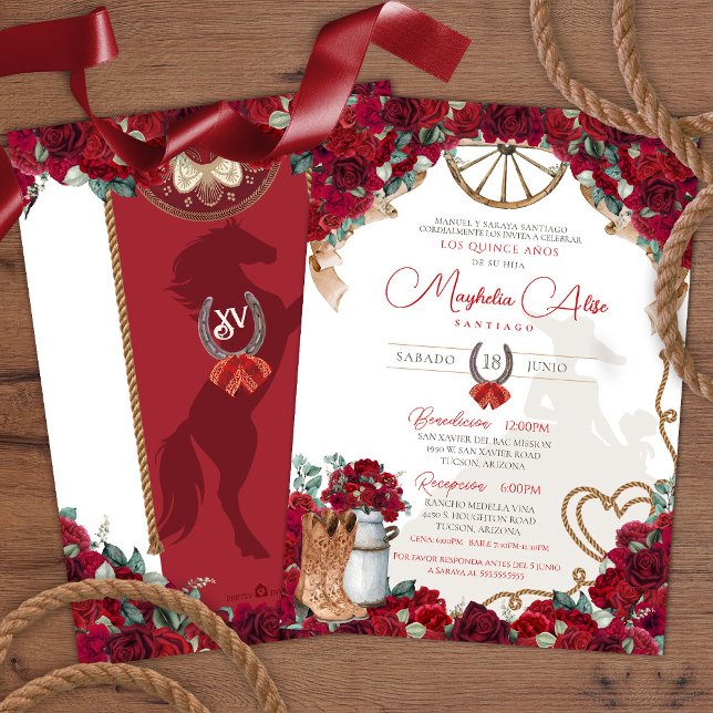 Rustic Red Western Charro Quinceañera Invitation (Creator Uploaded)