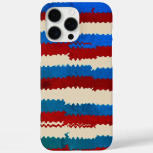 Rustic Red, White and Blue Torn Striped Pattern iPhone 16 Pro Max Case