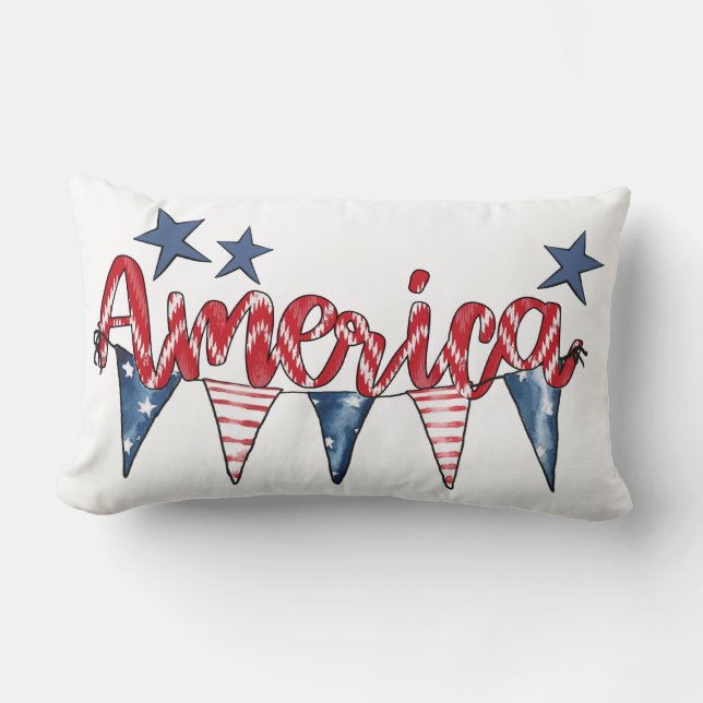 Rustic Red White Blue America July 4th Lumbar Cushion (Front)