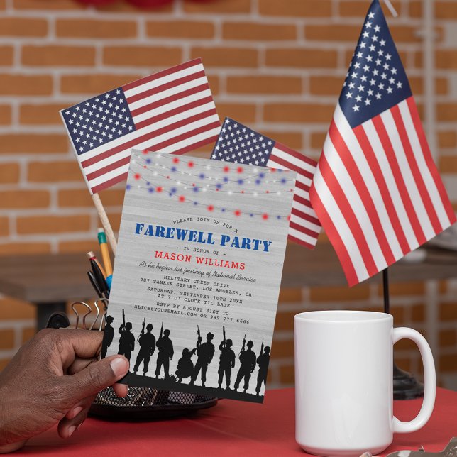Rustic Red, White & Blue | Military Farewell Party Invitation (Creator Uploaded)