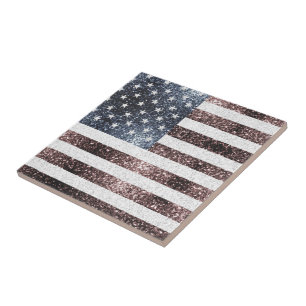 Rustic Red White Blue Sparkles USA flag Ceramic Tile